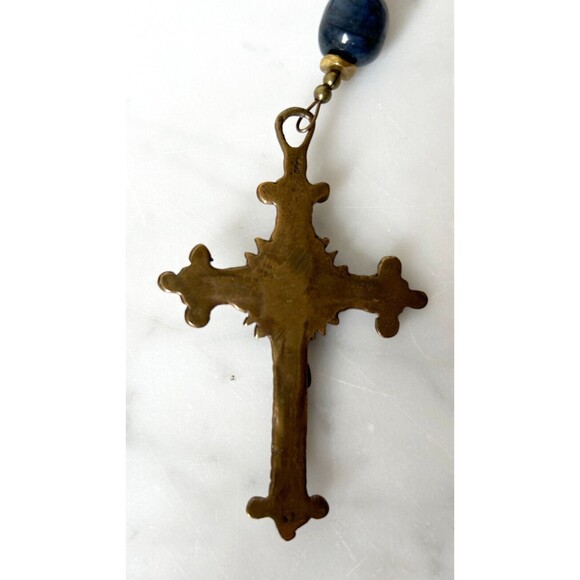 Bella Studios Rosary Lapis Lazuli Beads Bronze Medal and Crucifix Prayer Beads - Picture 10 of 14